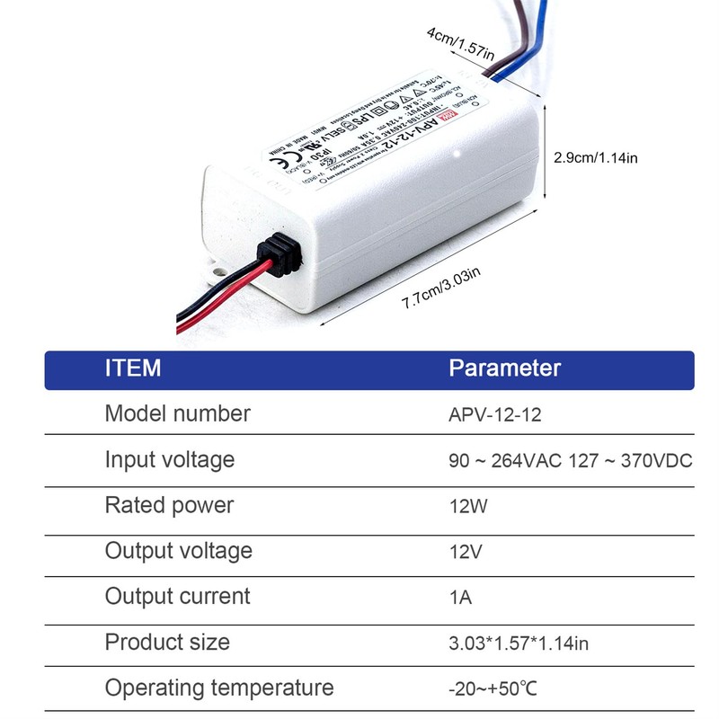 DynMach APV-12-12 12W 12V 1A High Efficiency LED Power Supply