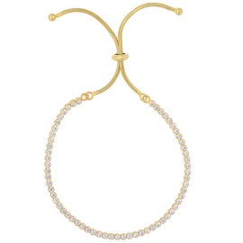 Amanda Rose Collection Gold Plated Sterling Silver CZ Bolo Tennis Bracelet