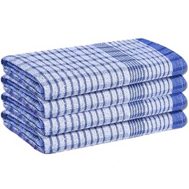 Makooz Kitchen Tea Towels Pack of 4-100% Cotton Terry Towelling - 85g Large 70x45cm - Absorbent, Soft, Quick Drying, Lint Free Commercial Grade Long Lasting Dish Cloths Set for Bar & Catering - Blue
