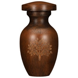 Chunful Small Keepsake Cremation Urn for Human Ashes 3.15 Inch Mini Urn with Wood Grain Finish Mini Funeral Urn for Pet or Human Ashes, Decorative Tiny Wooden Memorial Ashes Container(Brown)