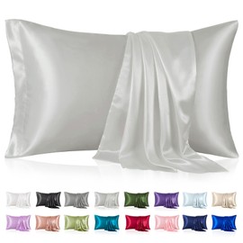 Silk Like Satin Pillowcase Queen Size, Silver Grey Smooth and Cooling Satin-Silk Pillow Cases for Hair and Skin with Envelope Closure, Gift for Women Men, 2 Pack (20x30, Silver Grey)