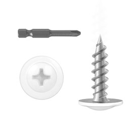 #8 x 1/2" (250 PCS) White Head Modified Truss Head Wood Screws, Phillips Drive Fast Metal Self Tapping Screws, Carbon Steel, Full Thread, Screwdriver Bit Included