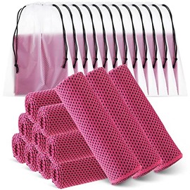12 Toallas Refrescantes para Cuello y Cara 12 x 40 Pulgadas Toallas Deportivas de Enfriamiento para Gimnasio Toallas para Climas Cálidos de Secado Rápido Sudor Paño de Sudor con 12 Bolsas (Rosa Rojo)