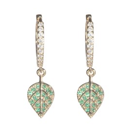 Aretes | Aretes Arracada de Hojas con Zirconia verde en Chapa de Oro | Joyeria para mujer | Regalos para mujer | Aretes Mujer | Aretes de oro (Chapa de oro de 18k) | Aleah Jewelry