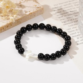 GLITTO Confirmation Gifts for Teen Boys Men, Cross Bead Stretch Bracelets Christian Baptism Holy 1st First Communion Jewelry Teenage Boys Son Age