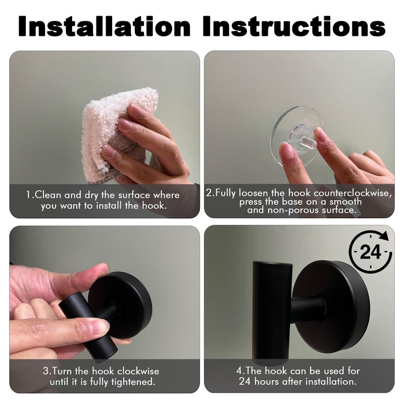 BIRDDIE Suction Cup Shower Towel Hooks, Wall Mount Robe Holder,