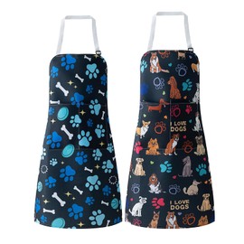 MERJACLYN 2 Pack Dog Grooming Waterproof Apron with Pockets, Dog Grooming Smock Apron for Groomers Women Pet Shop Work Clothes Bibs