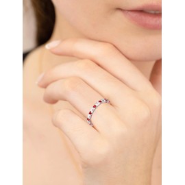 Silver Rings Moissanite Bling Red Geniune Ruby Eternity Anniversary Promise Thin Ring for Women Size 11