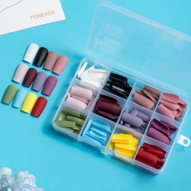 COLORBIRD Nail Tips, Long, 12 Colors, 240 Pieces, Black, Pink, Blue, Sea, Pool, Nail Tip, Simple, Stylish (Square L Matte)