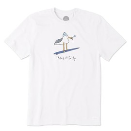 Life is Good Men's Standard Crusher Tee, Short Sleeve Cotton Graphic T-Shirts, Keep It Salty Seagul, Cloud White, 3X-Large