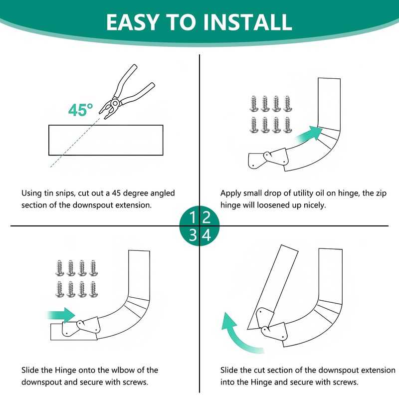 Gutter Downspout Flip-Up Hinge, Gutter Extension Hinge (2 Pack Downspout