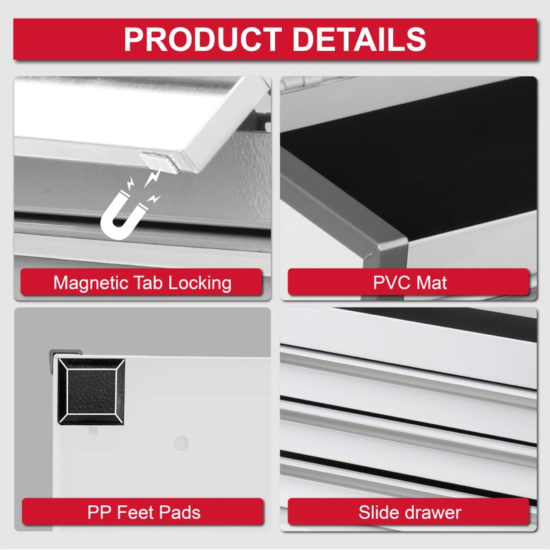 P.I.T. Mini White Tool Box, Portable 3 Drawer Steel Stackable