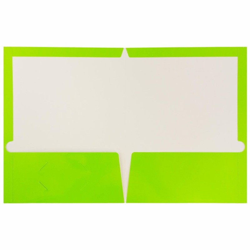 JAM PAPER Laminated Two Pocket Glossy Folders - Lime Green