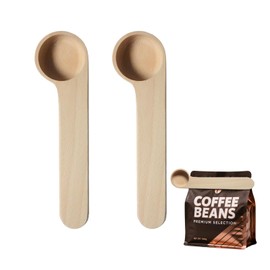 2-in-1 Wooden Coffee Scoop Bag Clip-Solid Wood Measuring Scoop-Ground Coffee Sealer for cafetiere Ground Coffee and Beans，for Ground Beans, Espresso Coffee and Loose Herb Tea Natural Wood