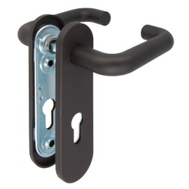 Amig - Set of Door Handles with Polypropylene Plate | Mod. 3PB72 Black | 172 x 46 mm | 9 mm Square | with Key | Steel and Polypropylene Black