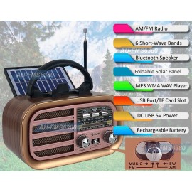 Unbranded Solar-Powered AM/FM Shortwave Retro Radio Bluetooth Speaker MP3 USB Player