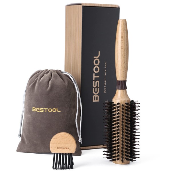 BESTOOL Round Brush for Blow-Drying, Boar Bristles with Nylon Pins, Round Hair Brush, Professional Round Styling Brush for Men and Women, Straightening, Curling, Improving Hair Texture (Barrel 22 mm)