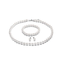 Elunix 8mm Pearl Necklace Set - Necklace Bracelet Earrings Trio for Women and Girls, Faux Pearl Jewelry Set for Wedding, Party, Daily Fashion (White 14.5 inches)