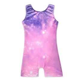 HOZIY Gymnastics Biketards for Girls 7-8 Galaxy Purple Pink Blue Leotard With Shorts for Kids Sparkly Outfits Apparel for Dance