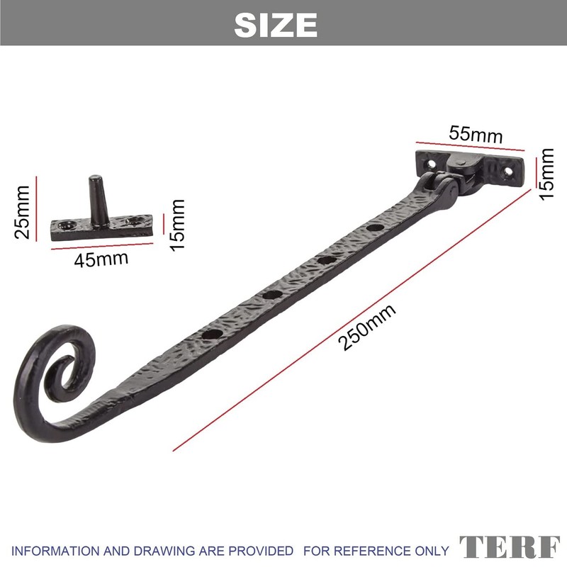 TERF®250mm Heavy Duty Antique Black Window Casement Stay Spoon Style