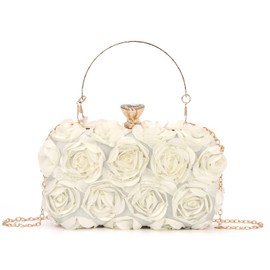 EVEOUT Satin Floral Evening Clutch Bag for Women Flower Wedding Purse Handbag with Chain Shoulder Bag for Party Prom