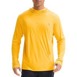 baleaf Men's UPF 50+ Sun Protection Hoodie Shirts Kangaroo Pocket UV SPF Performance Fishing Long Sleeve Rash Guard Yellow L