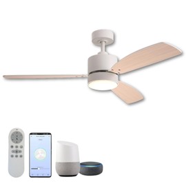 Lucent Fixtures Tanner Smart Ceiling Fan (Matte White), Modern Ceiling Fan with light, Remote included and Smart Device Compatible