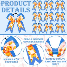 MTLEE 9 Pcs 7.5 Inch Blue Softball Ribbon Hair Bows Cheer Hair Bows Elastic Scrunchies Hair Bands Cheerleader Bows Volleyball Sports Ball Ponytail Holder Sport Hair Accessories for Girl Player