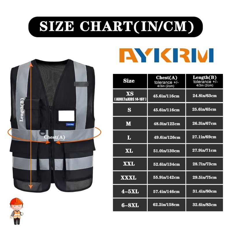 SECURITY Hi Vis Vests with 7 Pockets - Black High