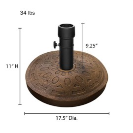 Pure Garden Umbrella Stand - 34lb Weighted Resin and Cement Freestanding Umbrella Base for Outdoor Use on Decks, Patios, or Poolside (Bronze)