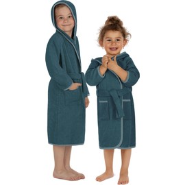 normani Children's Terry Towelling Bathrobe Made of 100% Organic Cotton - Girls and Boys Bathrobe Made of Absorbent Cotton with Sewn Belt Colour Dark Blue Size 134-140