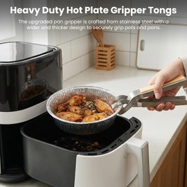 Stainless Steel Hot Plate Gripper, Anti Scald Plate & Bowl Holder Clip with Non-Slip Silicone Pads, Plate Gripper for Removing Hot Bowls Dinner Plates Pizza Pan from the Oven Microwave Air Fryer