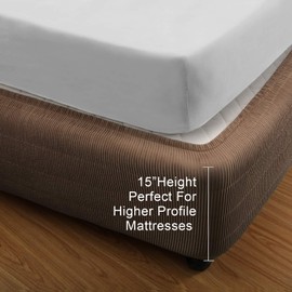 MARQUESS Box Spring Cover- Wrap Around Elastic, Vertical Stripe Pattern Bed Skirt Alternative, and Classic 15" Drop Length. Polyester/Polyester Filling (Mocha, Queen)
