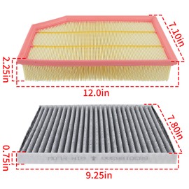 AUTOKAY Cabin and Engine Air Filter Combo Set Fits for Jeep Wrangler 2.0L 3.6L 2018-2024, for Gladiator 3.6L 2020-2023, Replace OEM 68301863AA & 68257030AA