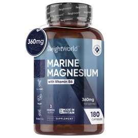 High Strength Magnesium Supplements - 180 Vegan Marine Magnesium Capsules with Vitamin B6-100% Natural Aquamin from Seawater - Magnesium Citrate/Glycinate Alternative - Nerve & Muscle Function