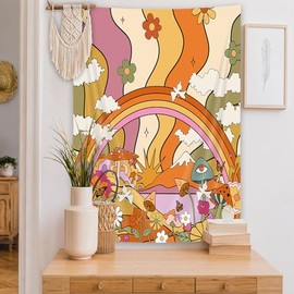 MDUKOIN Tapiz clásico de los años 70, diseño abstracto de flores, flores, nubes de hongos, sol, arco iris, tapiz decorativo para recámara, sala de estar, recámara, 40 x 60 pulgadas