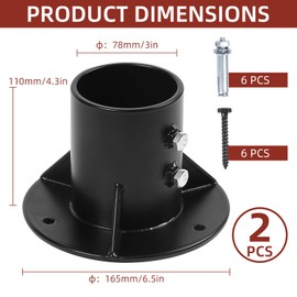 Cskunxia 2Pcs Round Posts Base Bracket 3" Base Flange Chain Link Fence Flange Heavy Solid Pole Floor Flange for Holding Fence Mailbox Pergola Railing Deck Round Posts (OD 2-7/8'') with Screws