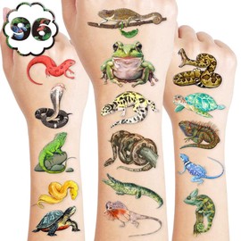 96 PCS Reptile Birthday Party Decorations Favors Supplies Pre-Cut Temporary Tattoos Decor Lizard Snake Frog Alligator Turtle Safari Animals Stickers For Boys Girls Gift School Prizes Rewards