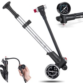 GEWAGE High Pressure Shock Pump (Max 300 PSI), 2-in-1 Bicycle Fork Pump/Bicycle Tyre Pump for MTB, Road Bike Fork and Rear Suspension, Portable Mini Pump with Bleed Button (Sliver)