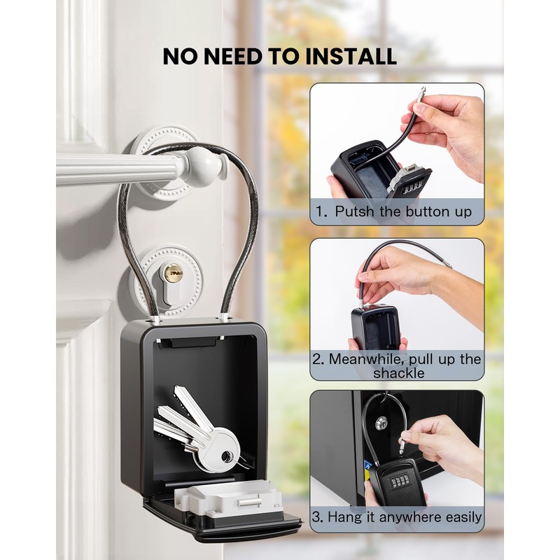 JOJOSEE Key Safe Outdoor, Key Lock Box with Removable Wire
