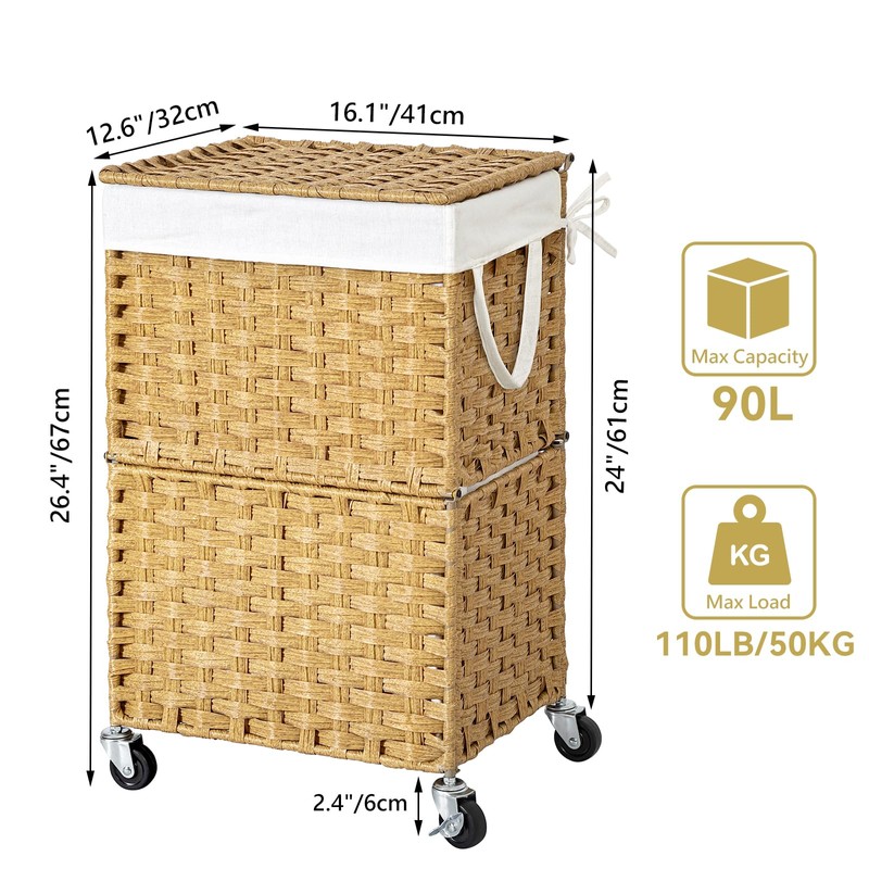 Chrislley 90L Slim Laundry Hamper with Wheels, Rolling Laundry Basket