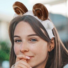 DEARMAMY Cartoon Headband Sheep Ear Headbands Sheep Headband with Sheep Horns Animal Sheep Costume Accessories （Coffee）