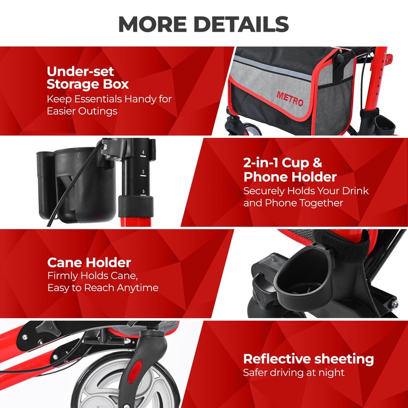 Foldable Rollator Walker with Seat, Adjustable Height Lightweight Rollator with