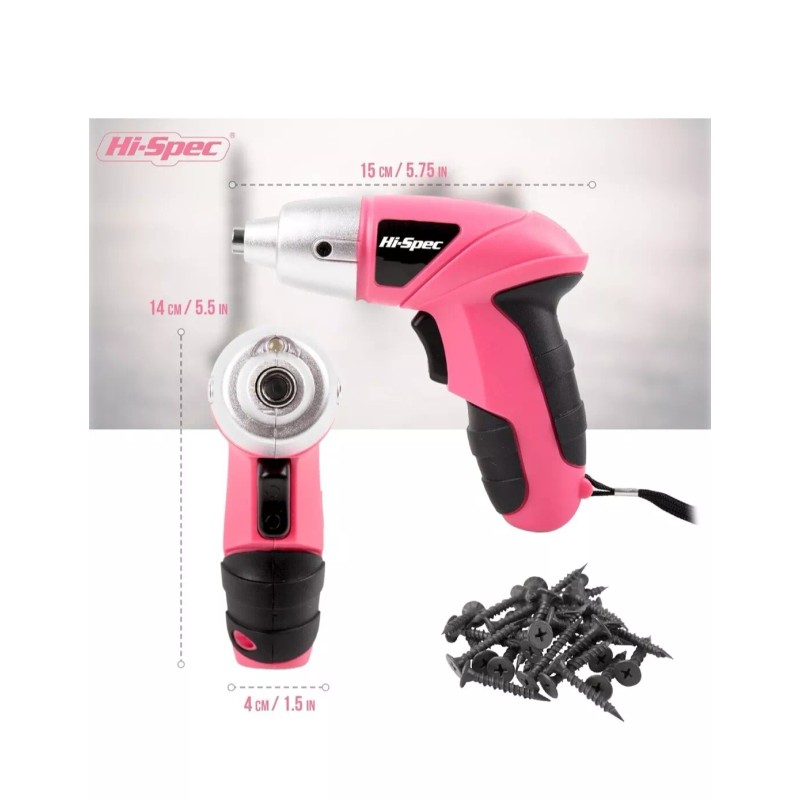 Hi-Spec Electric Screwdriver 27pcs 3.6V Pink USB Small Power Rechargerable