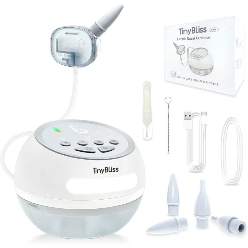 TinyBliss Baby Nasal Aspirator, Powerful Suction, 3-in-1 Nose Sucker, White