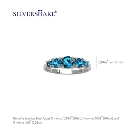Silvershake 1.52 CTW 5-Stone Genuine Round Shape London Blue Topaz White Gold Plated 925 Sterling Silver Ring December Gemstone Birthstone Size 8
