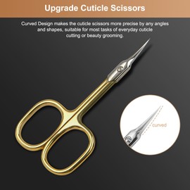CGBE Professional Cuticle Scissors with Curved Tip, Cuticle Scissors, Extra Fine and Extra Sharp, Made of Stainless Steel, for Precise Shortening, Removal of Cuticles, Eyebrows and Eyelashes, Gold