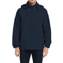 chamarra impermeable ligera cortavientos para hombre con capucha extraíble, Azul marino, X-Large