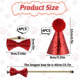 4 Sets Small Stuffed Animal Party Hats with Bow Ties, Colorful Mini Birthday Hats for Dogs with Sequins, for Puppies, Kittens, Holiday, Wedding, Party Accessories