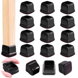 16 Pcs Chair Leg Floor Protectors for Hardwood Floors - Square Silicone Covers with Felt Pads, Protect Floors, Reduce Noise (Black, Fit: 1-1/16" to 1-7/16")